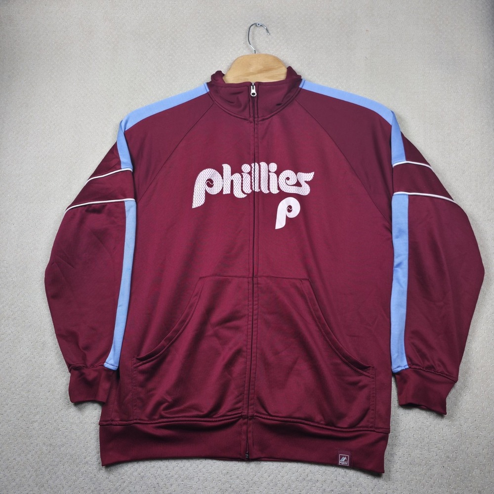 VTG Majestic Phillies Cooperstown Retro Track Jacket Mens 1X Full Zip‎ Baseball
